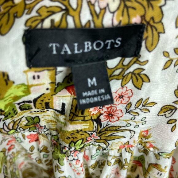 Talbot's White Brown Green Cottage Core Print Top Medium - Picture 7 of 9